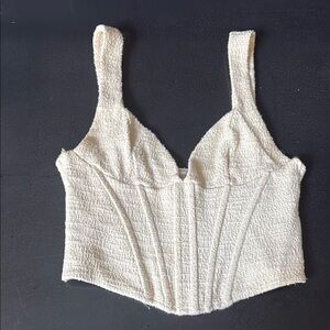 Zara Off-White Textured Crop Top